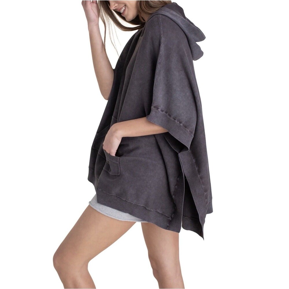 Barefoot Dreams [ OS ] Sunbleached Hooded Poncho in Faded Black Loungewear